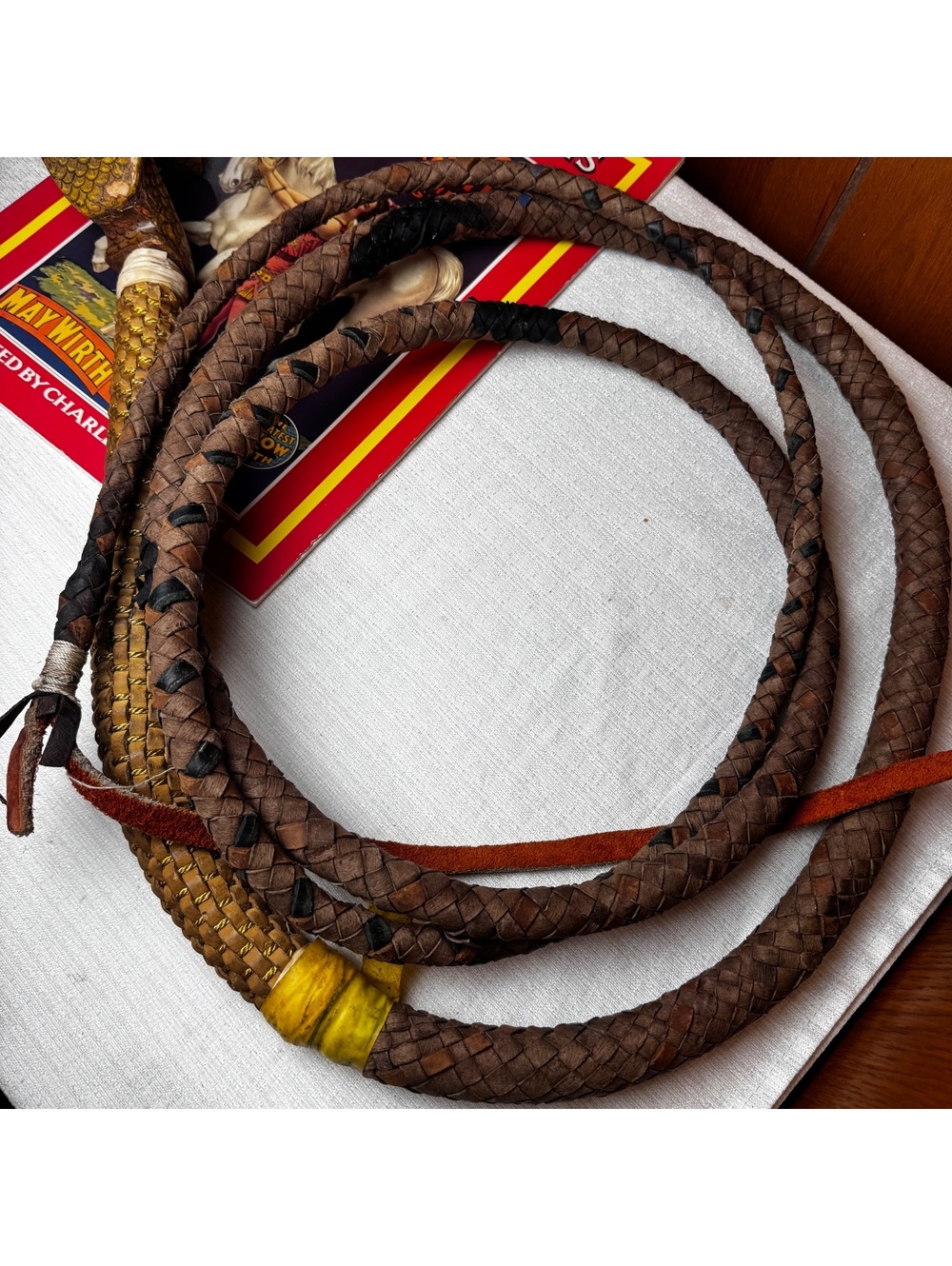 Authentic Ringling Bros Barnum Bailey Cobra Handle Lion Tamer Circus Whip - Picture 10 of 15